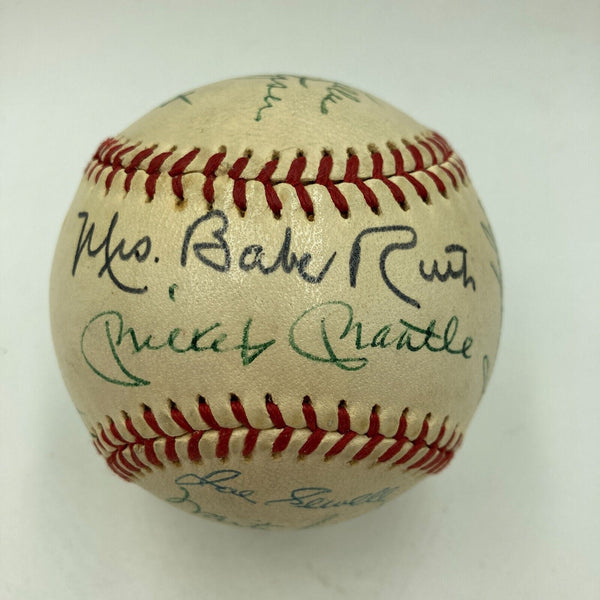 Mickey Mantle Joe Dimaggio Mrs. Babe Ruth Mrs. Lou Gehrig Signed Baseball PSA