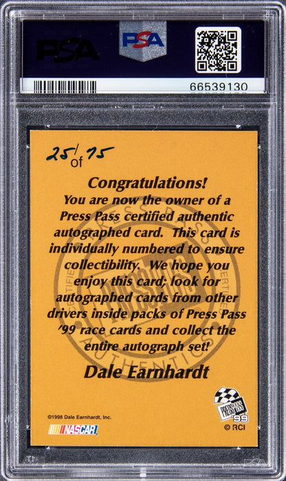 1999 Press Pass Dale Earnhardt Sr.  Autographs Signed Card #25/75 PSA 8