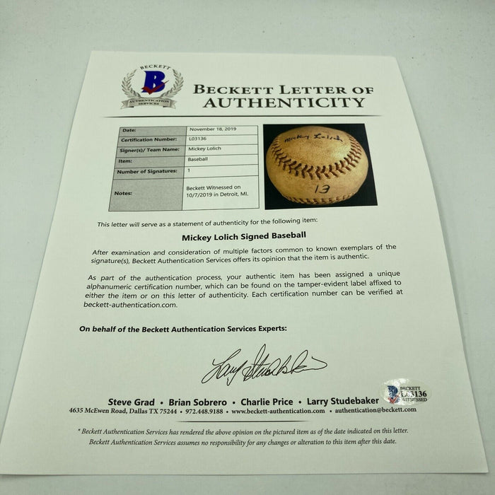 Mickey Lolich Signed Career Win No. 51 Final Out Game Used Baseball Beckett COA