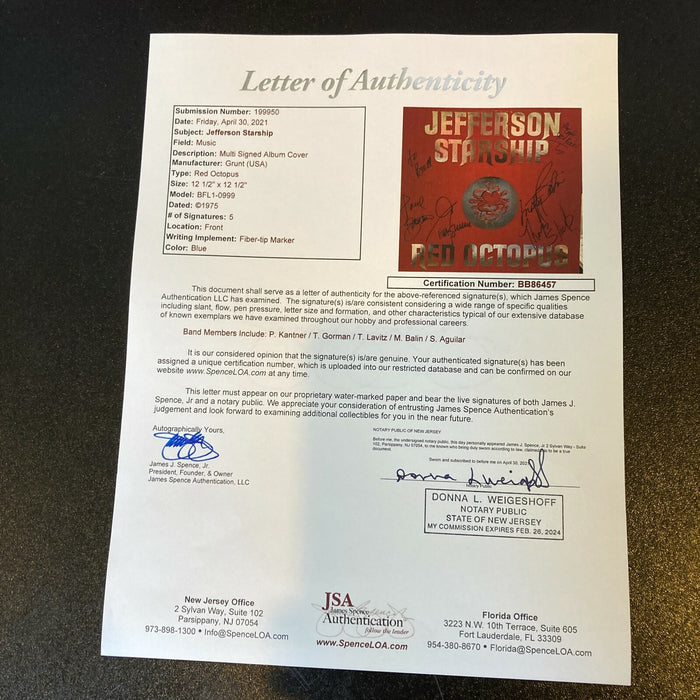 Jefferson Starship Band Signed Autographed Album With 11 Signatures JSA COA