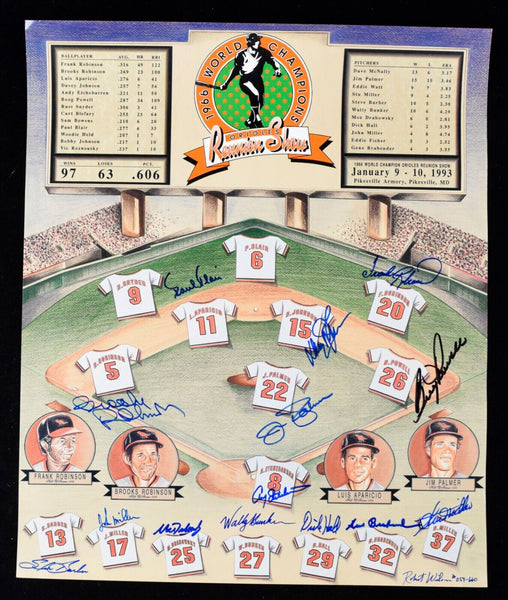 1966 Baltimore Orioles World Series Champs Team Signed 16x20 Photo 14 Signatures