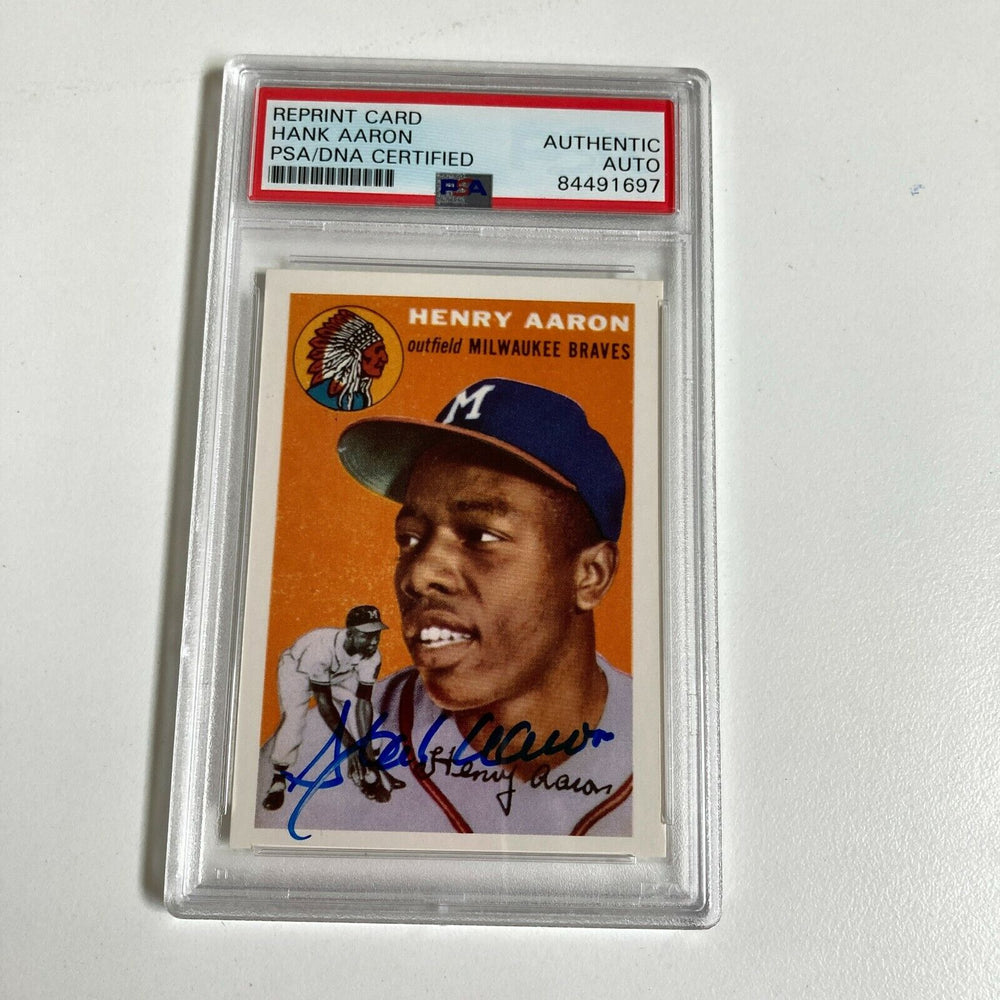 1954 Topps Hank Aaron Signed Autographed Rookie Rc RP Baseball Card PSA DNA COA