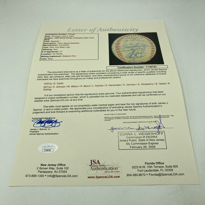 1986 New York Mets World Series Champs Team Signed Baseball JSA COA