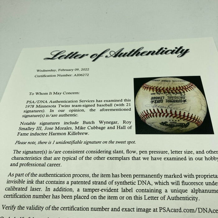 1978 Minnesota Twins Team Signed Official National League Baseball PSA DNA COA