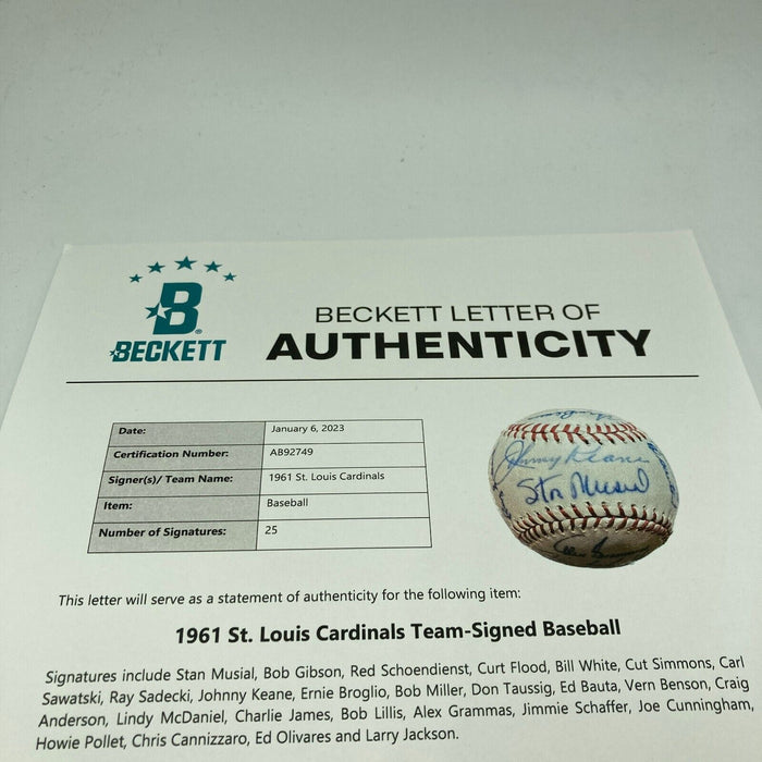1961 St. Louis Cardinals Team Signed NL Baseball Stan Musial Beckett COA