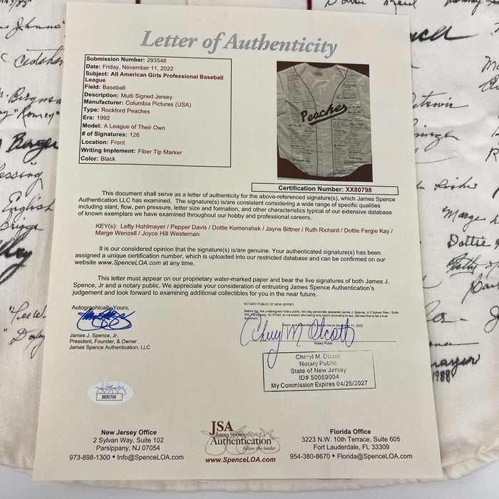 The Finest “A League Of Their Own” AAGPBL Signed Jersey 126 Sigs! JSA COA