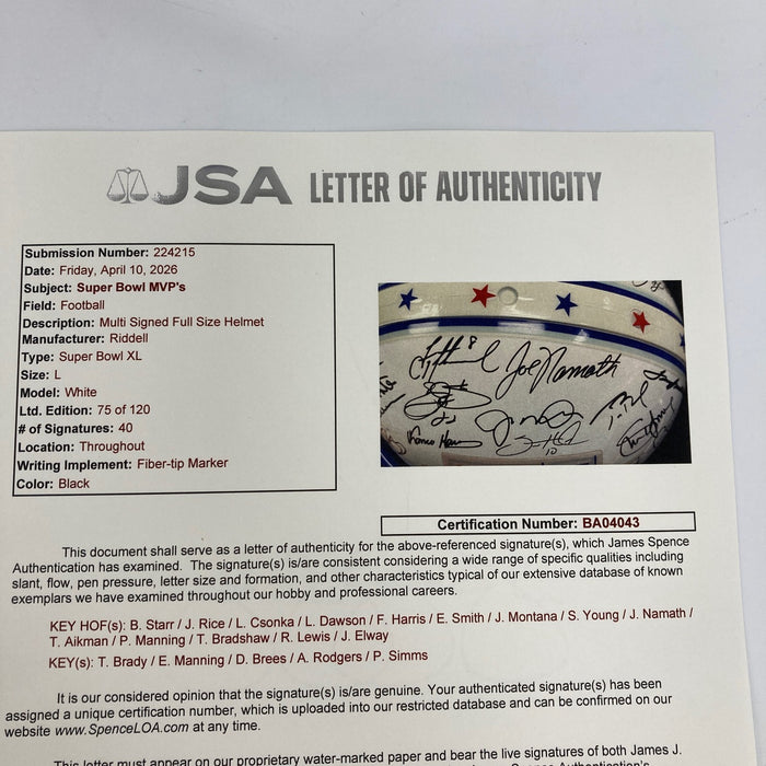 Beautiful Super Bowl MVP's Signed Helmet 40 Sigs With Tom Brady JSA COA