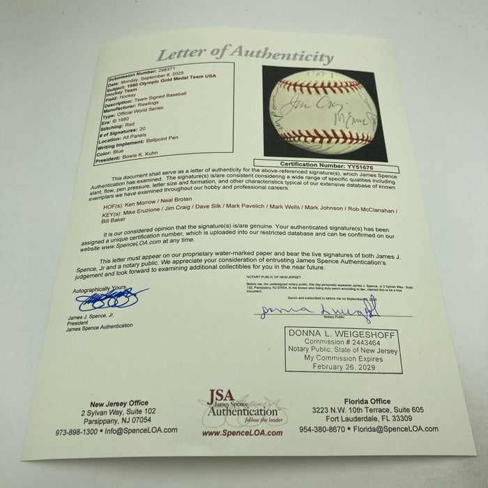 1980 Miracle On Ice Team USA Olympics Hockey Signed Baseball JSA COA