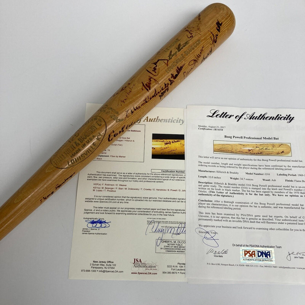 1970 Baltimore Orioles World Series Champs Team Signed Baseball Bat PSA DNA JSA