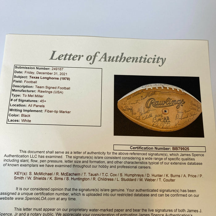 1978 Texas Longhorns Team Signed Autographed Football 50+ Sigs JSA COA