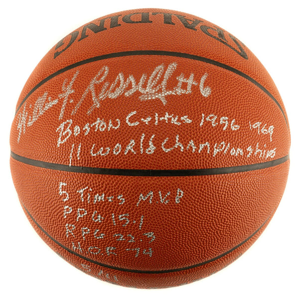 The Finest Bill Russell Signed Heavily Inscribed STAT Basketball #5/11 JSA COA