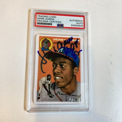 1954 Topps Hank Aaron RC Signed Porcelain Baseball Card PSA DNA HOF 1982