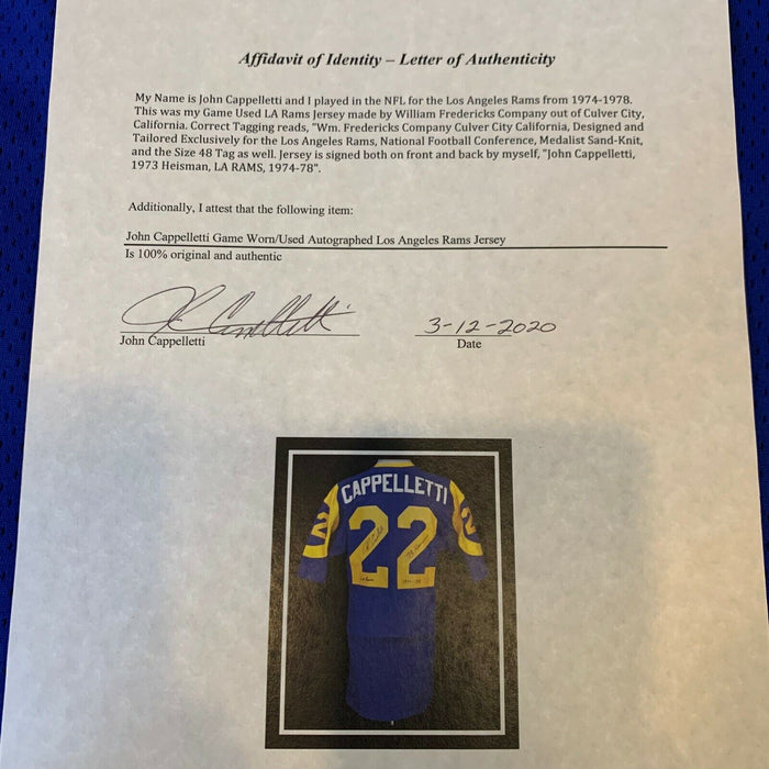 John Cappelletti Signed Game Used San Diego Chargers Jersey 1973 Heisman W/COA