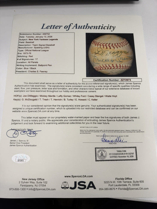 Mickey Mantle Joe Dimaggio Yankees Greats Signed American League Baseball JSA