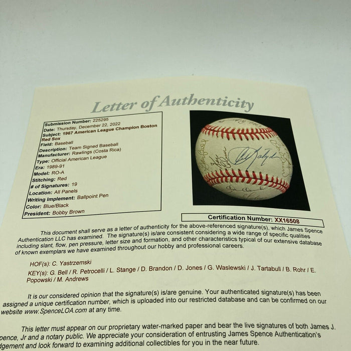 1967 Boston Red Sox AL Champs Team Signed American League Baseball JSA