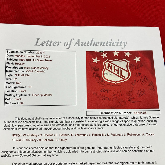 1992 NHL All Star Game Team Signed Authentic CCM Jersey Wayne Gretzky JSA COA