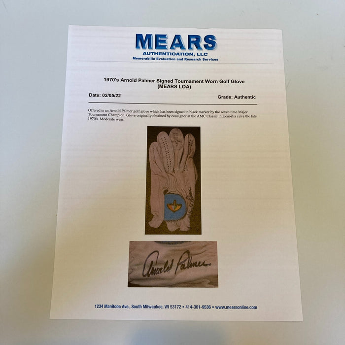 Arnold Palmer 1970's Game Used Signed Tournament Golf Glove JSA & MEARS COA