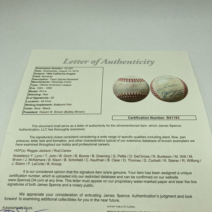 1984 California Angels Team Signed AMerican League Baseball Reggie Jackson JSA