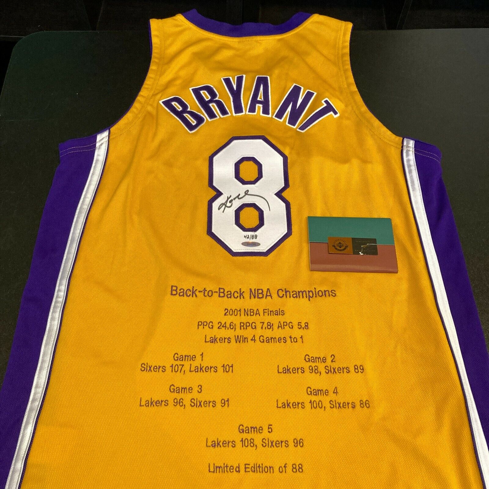 Kobe Bryant Signed 2000-01 Pro Cut Los Angeles Lakers NBA Finals Jersey UDA  COA
