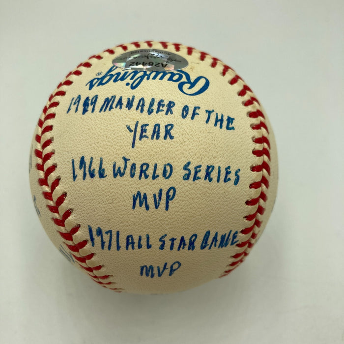 Frank Robinson Signed Heavily Inscribed Career STAT Baseball Reggie Jackson COA