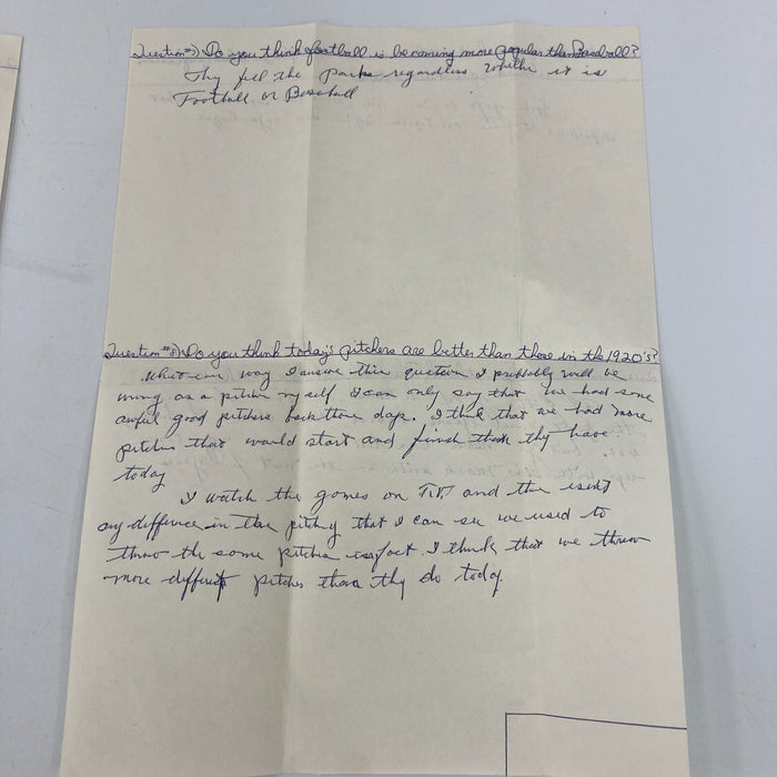 Rare Jesse Haines Signed Handwritten Questionnaire Great Baseball Content JSA