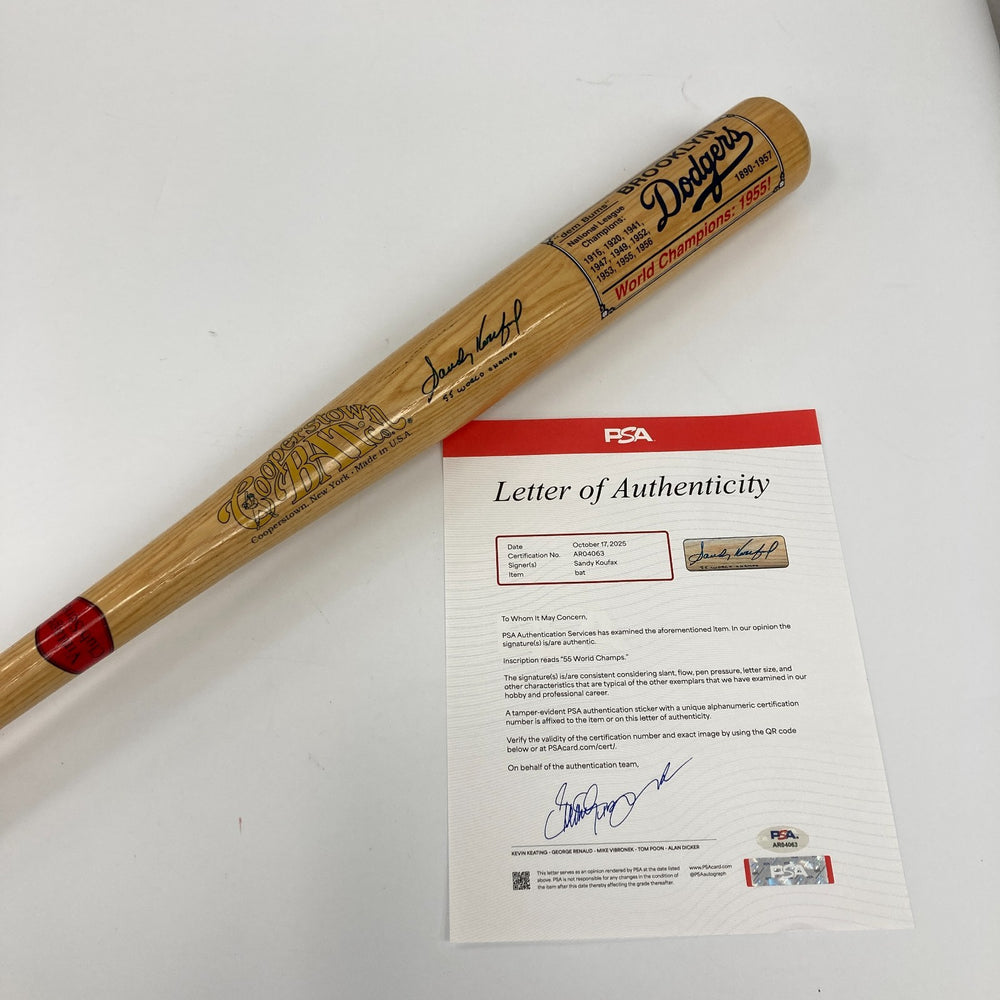 Sandy Koufax "1955 World Series Champs" Signed Inscribed Baseball Bat PSA DNA