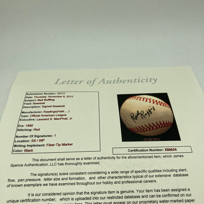 Red Ruffing Single Signed American League Baseball RARE JSA COA