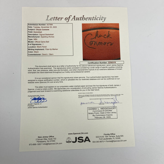 Chuck Connor Signed Spalding Official NBA Game Basketball JSA COA RARE