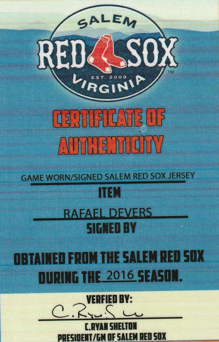 Rafael Devers Rookie Signed Game Used Boston Red Sox Minor League Jersey JSA COA