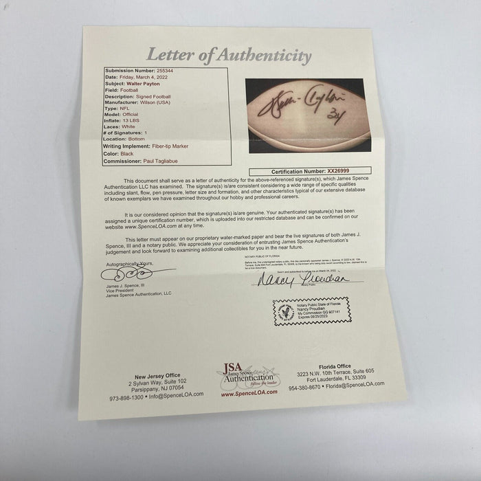 Walter Payton Signed Wilson Official NFL Game Football JSA COA