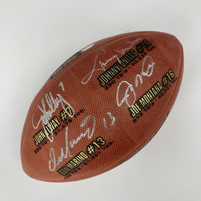 John Elway Johnny Unitas Dan Marino Joe Montana Quarterbacks Signed Football PSA