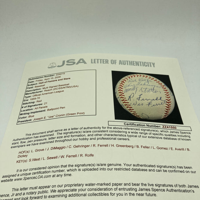 Hank Greenberg Joe Dimaggio 1960's Hall Of Fame Multi Signed Baseball JSA COA