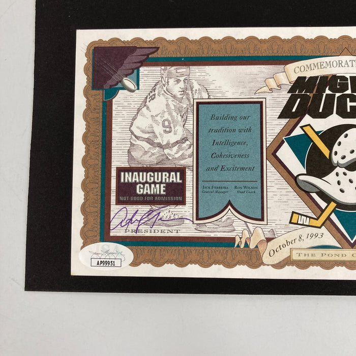 Michael Eisner & Tony Tavares Signed Anaheim Mighty Ducks Inaugural Game Ticket