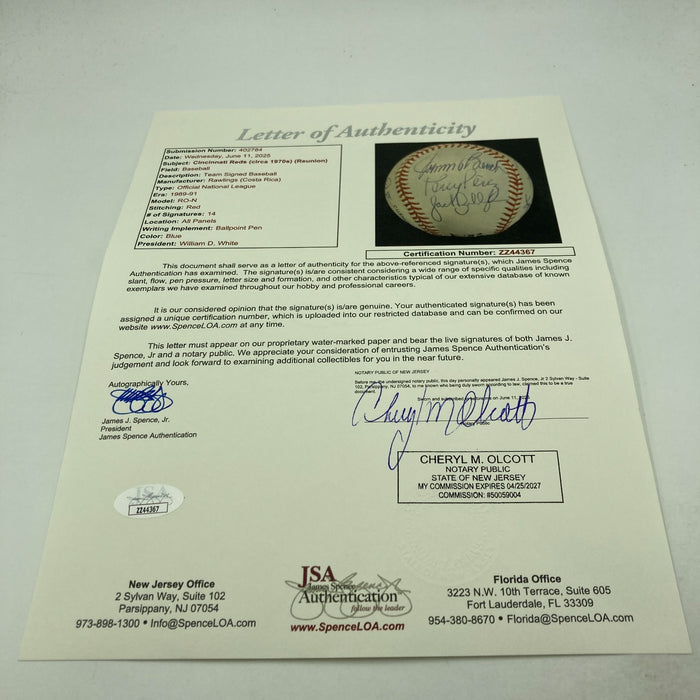 1975 Cincinnati Reds World Series Champs Team Signed Baseball JSA COA