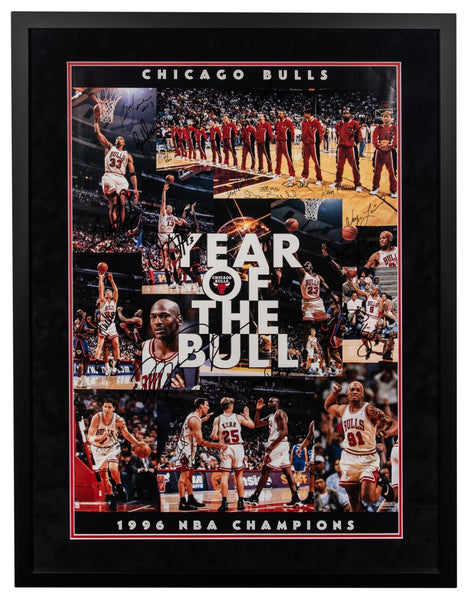 Michael Jordan 1995-96 Chicago Bulls 70-10 Season Team Signed 32x42 Photo BAS