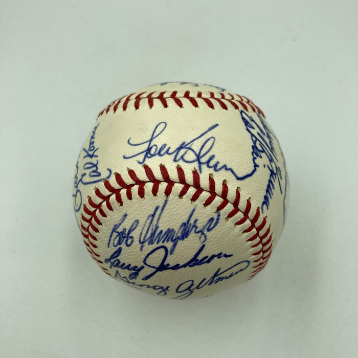 Beautiful 1965 Chicago Cubs Team Signed Baseball Ernie Banks Ron Santo JSA COA