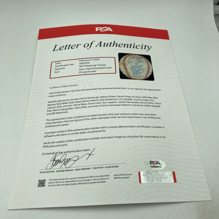 1971 Pittsburgh Pirates World Series Champs Signed Baseball Roberto Clemente PSA