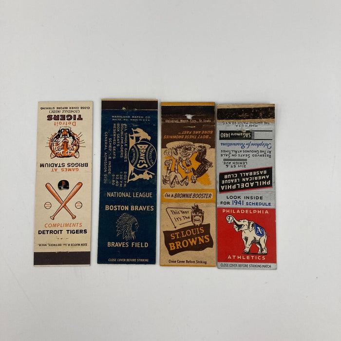 Lot (4) Baseball Matchbook Schedule 1941 A's 1938 Browns 1947 Braves 1956 Tigers