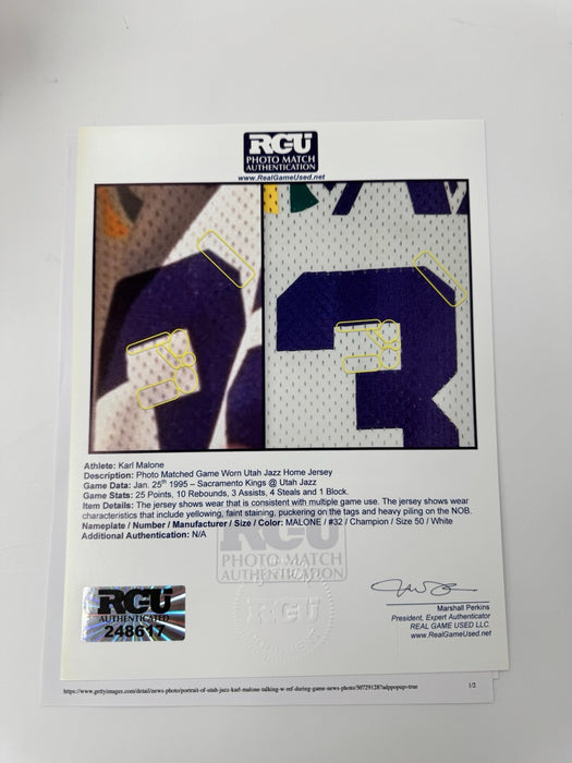 The Finest Karl Malone Photo Matched 1994-95 Utah Jazz Game Used Jersey With COA