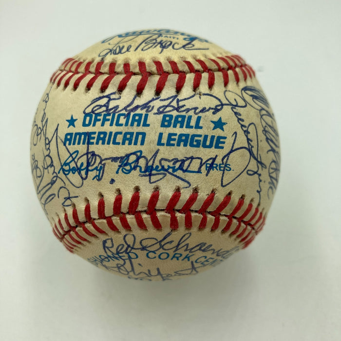 Hall Of Fame Multi Signed Baseball 30 Sigs Yogi Berra Reggie jackson JSA COA