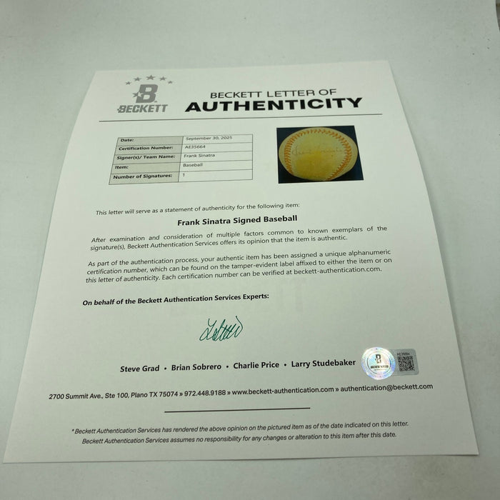Frank Sinatra Single Signed Autographed Baseball Beckett COA RARE