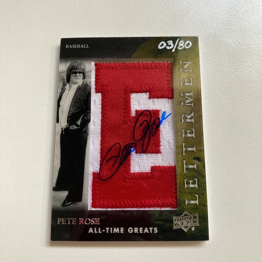 2012 Upper Deck Pete Rose Letterman #3/80 Patch Auto Signed Baseball Card