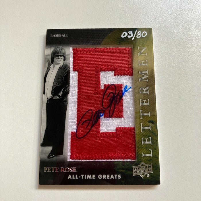 2012 Upper Deck Pete Rose Letterman #3/80 Patch Auto Signed Baseball Card