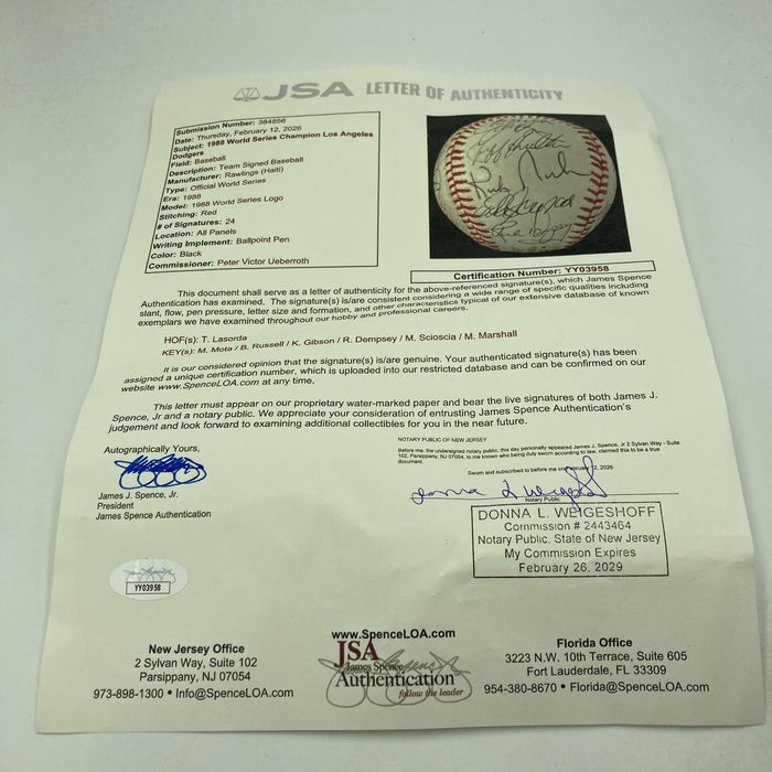 1988 Los Angeles Dodgers World Series Champs Team Signed W.S. Baseball JSA COA