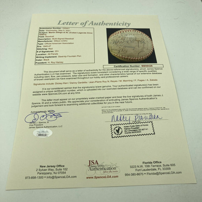 Extraordinary Martin Dihigo Signed 1940's Baseball JSA COA Hall Of Fame