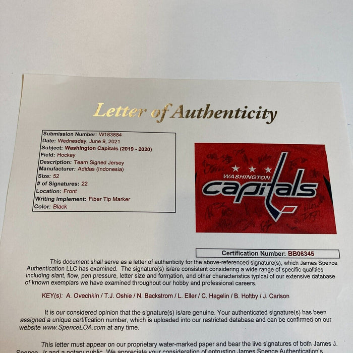 2019-20 Washington Capitals Team Signed Jersey With Alexander Ovechkin JSA COA