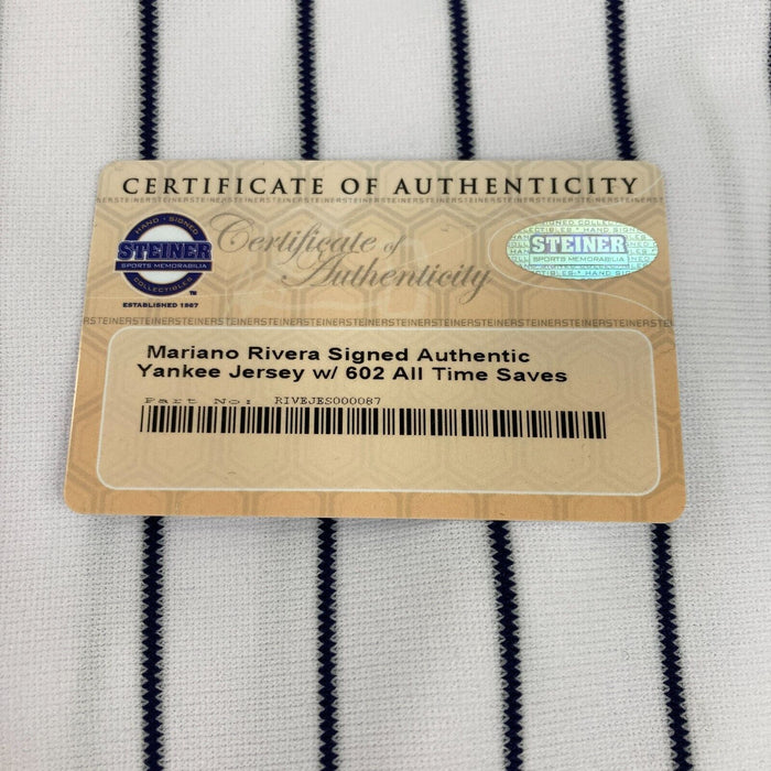 Mariano Rivera Signed Heavily Inscribed NY Yankees STAT Jersey Steiner COA