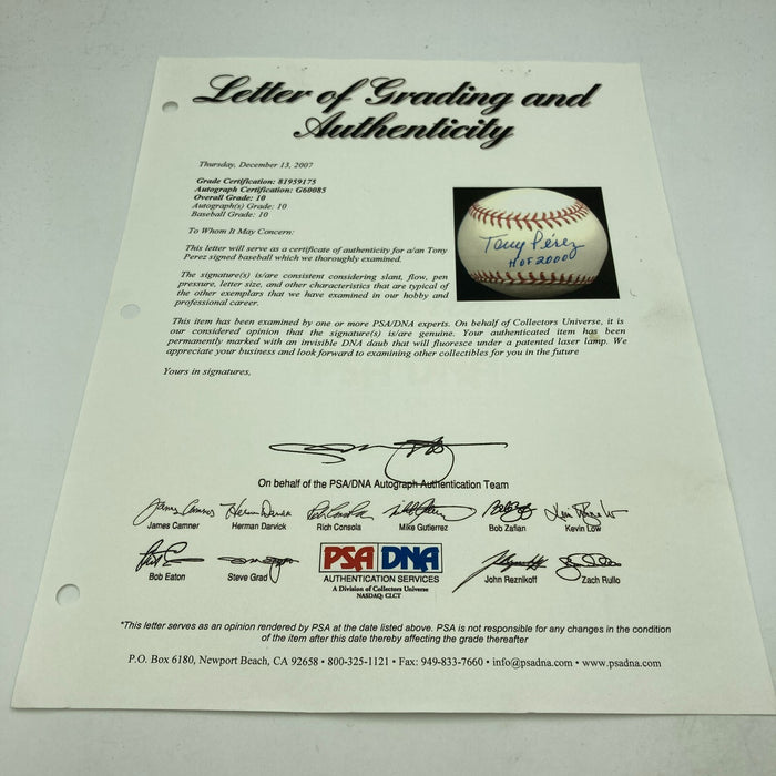 Tony Perez HOF 2000 Signed Major League Baseball PSA DNA Graded 10 GEM MINT