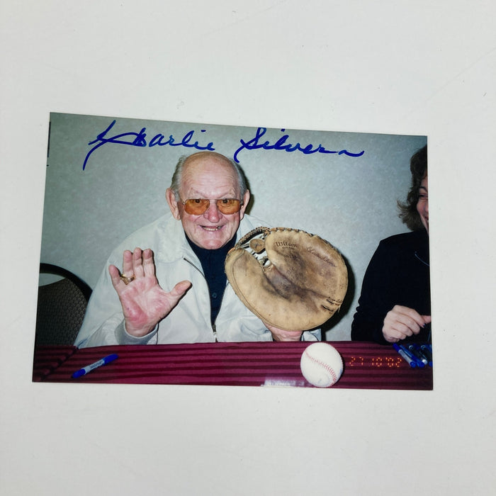 Charlie Silvera Signed 1950's Game Model Baseball Glove Mitt Yankees JSA COA