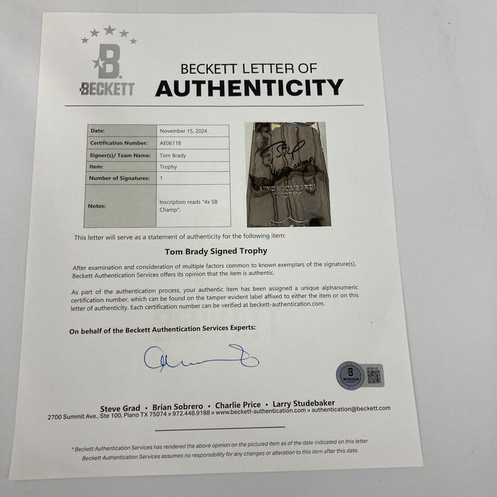 Tom Brady Signed Full Size Super Bowl LI Vince Lombardi Trophy Beckett COA #5/12